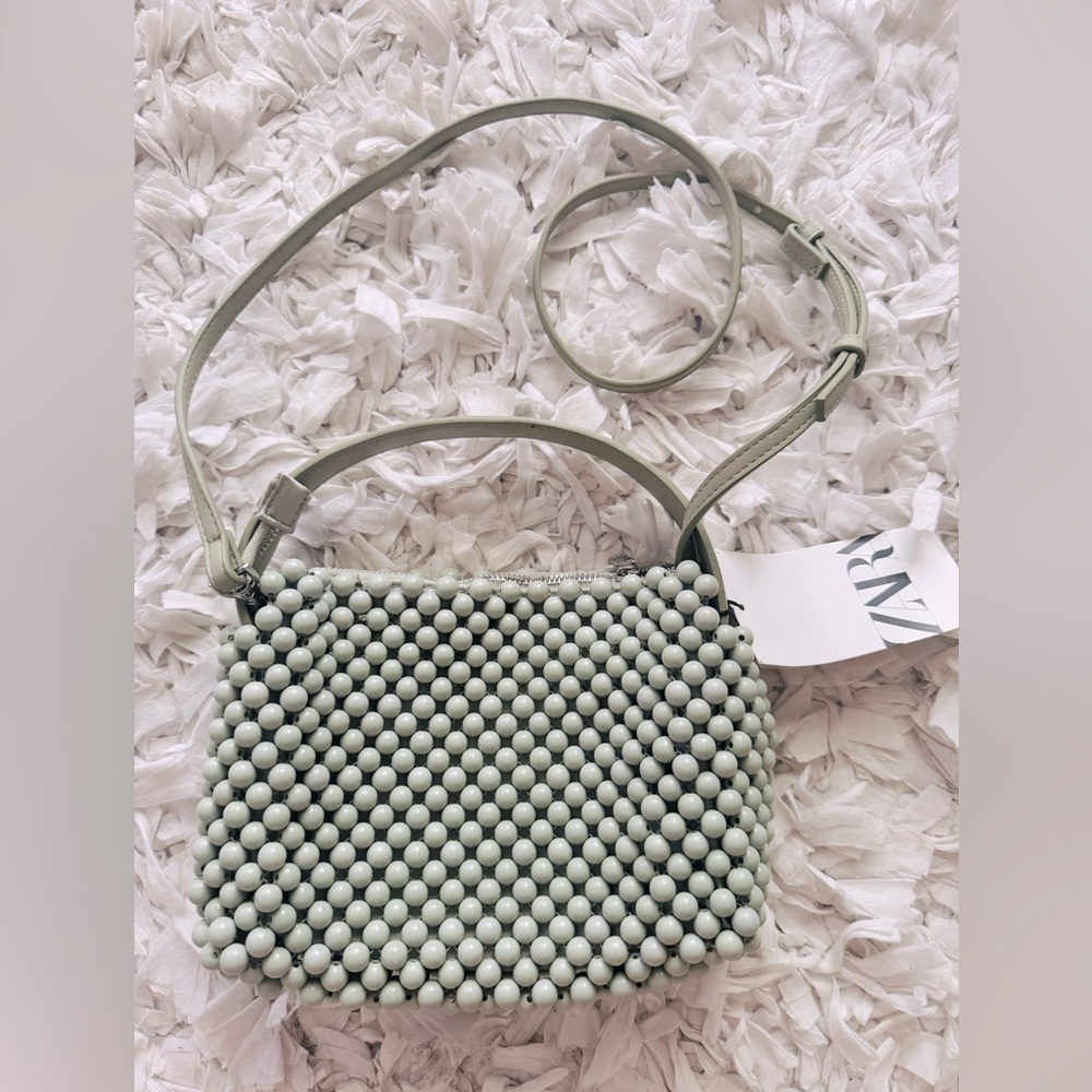 Zara Green Beaded Crossbody Bag